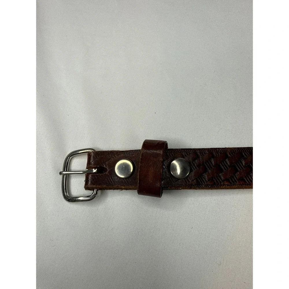 Vintage Full Grain Cowhide Leather Basketweave Belt Brown Made in USA Mens 40